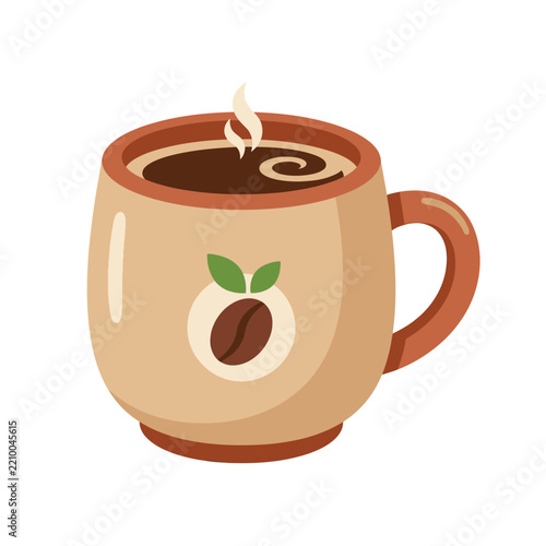 Vector illustration of a cute ceramic mug filled with steaming hot coffee.