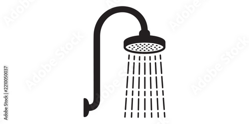 Black silhouette icon of a shower head isolated on white background