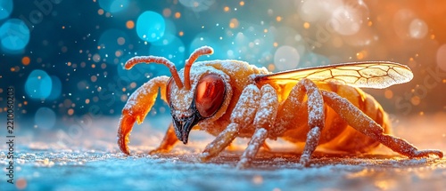 Hornet Crawling on Surface with Bokeh Background