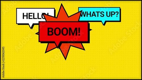 Pop Art Comic Speech Bubbles Animation With Retro Halftone Background