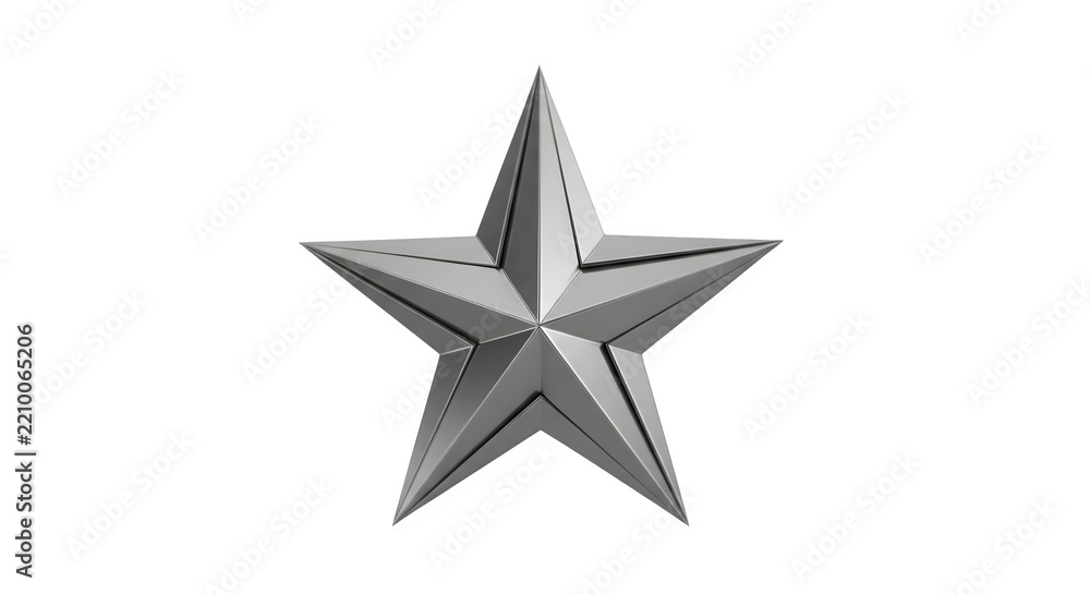 Fototapeta premium Shiny metallic silver star emblem isolated on a clean transparent background for professional design projects