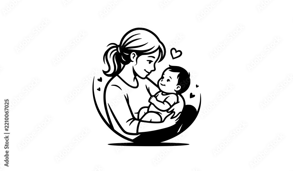 Obraz premium Mother and Baby Face to Face Loving Bond Vector Art