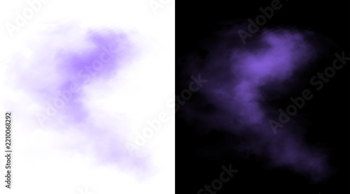 Purple smoke cloud effect on black and white backgrounds, ethereal violet mist texture, abstract lavender fog for graphic design overlays