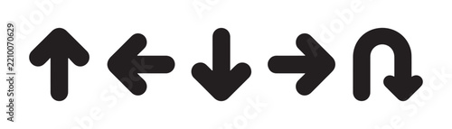 Bold geometric navigation arrows include standard directions and u turn symbol for digital interfaces.