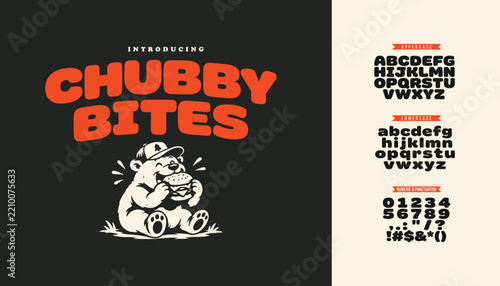 Extra Bold Chubby Rounded Display Font featuring a Vintage Cartoon Bear Illustration