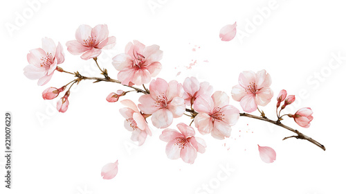 Obraz na plátně Delicate pink cherry blossom branch with blooming sakura flowers and petals