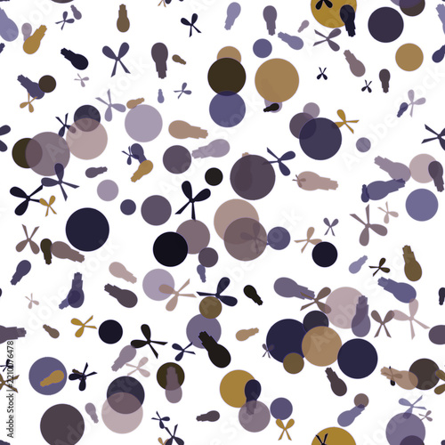 Seamless pattern with floating lightbulb icons and circles on black