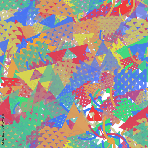 Vibrant abstract pattern of overlapping geometric shapes and lines