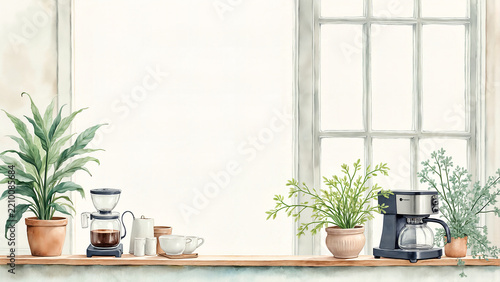 Coffee maker on indoor shelf kitchen decor setup