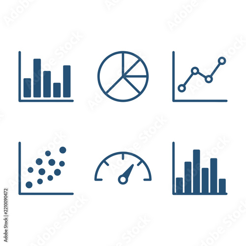 Collection of Blue Line Chart Icons for Data Analytics and Business Reporting