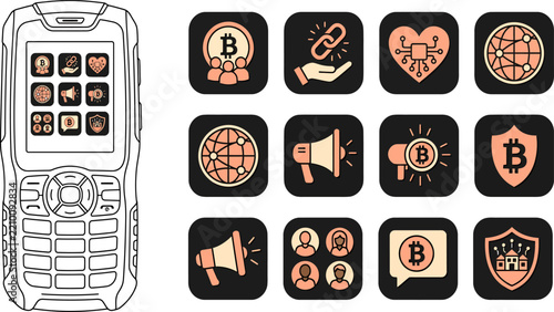 Cryptocurrency Mobile Icons Set Design