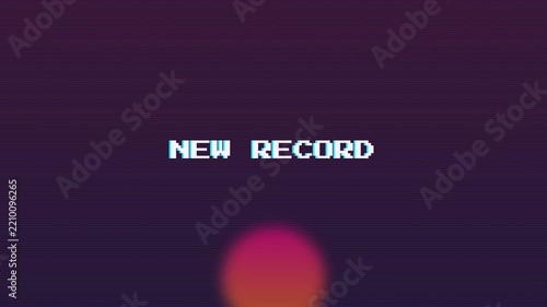 Retro 8 Bit Pixel Art Screen Showing a Flickering New Record Message with Scanlines. 4K Video