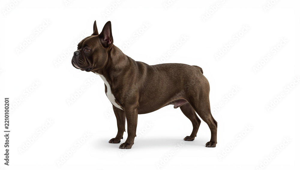 Fototapeta premium French Bulldog Standing Side View on White Background