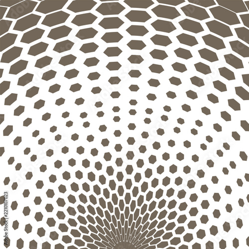 Abstract Seamless brown colour geometric poligon honeycomb halftone thik to thin geometry arc sunburst pattern ,vector background..