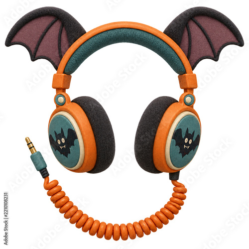 Vintage headphones with plush bat-ear pads and a coiled cable form...