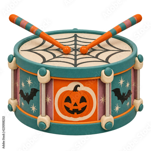 Retro drum set condensed into a single snare drum with spiderweb h...