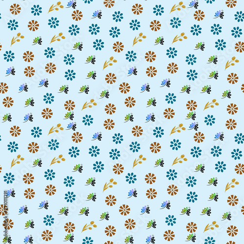 Seamless pattern of stylized flowers and buds