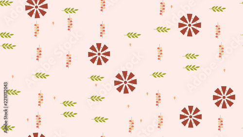 Stylized botanical pattern with flowers and leaves