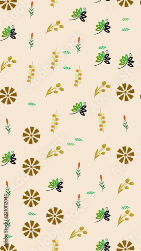 Stylized botanical elements and abstract motifs pattern