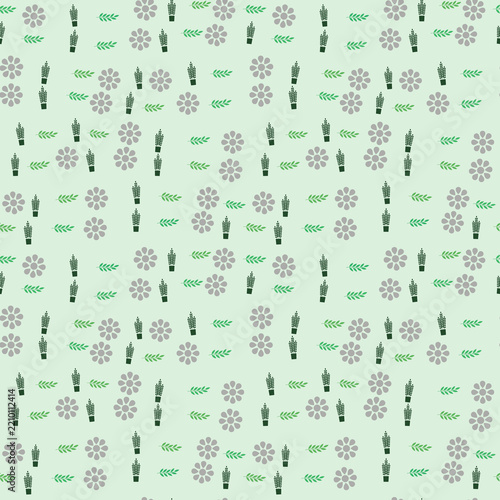 Stylized floral and potted plant seamless pattern