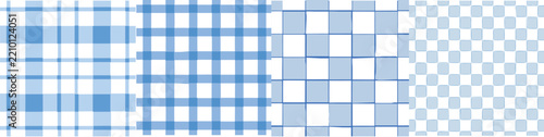 Pastel Blue Checkered and Mosaic Seamless Pattern Vector Set