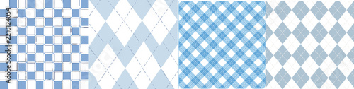 Pastel Blue Argyle and Plaid Seamless Pattern Vector Collection