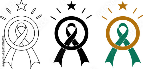 Awareness ribbons with stars flat vector icons set. Health medical support symbol design element