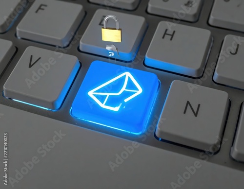 Secure Digital Communication Concept with Email Icon and Lock Symbol on Keyboard
