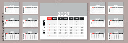 2027 Desk and Wall Calendar Template Annual Planner