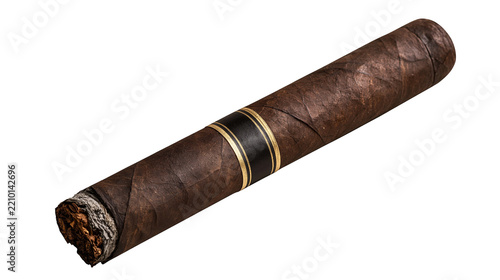 Premium dark brown hand rolled cigar with black and gold paper band