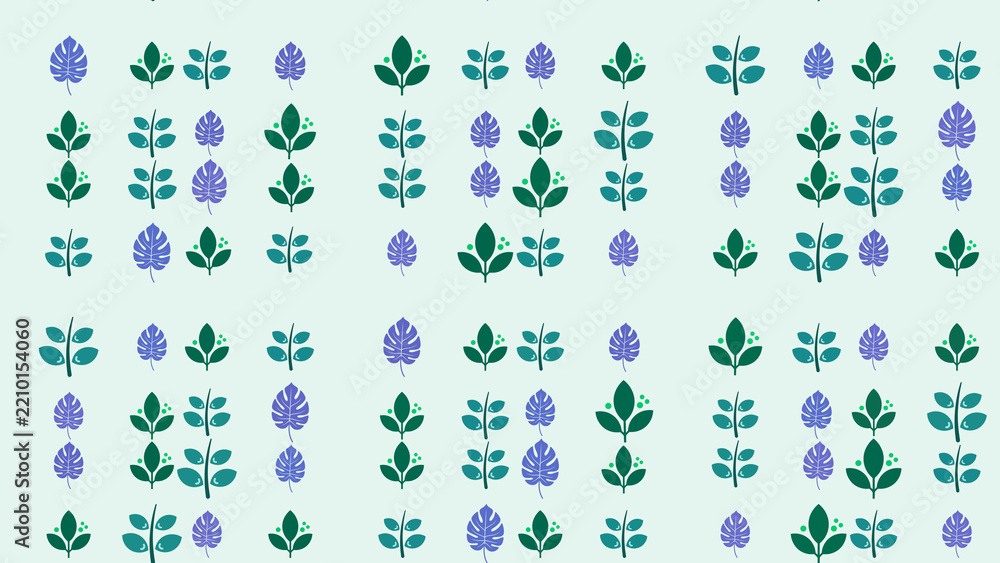 Fototapeta premium Pattern of stylized green and purple leaves