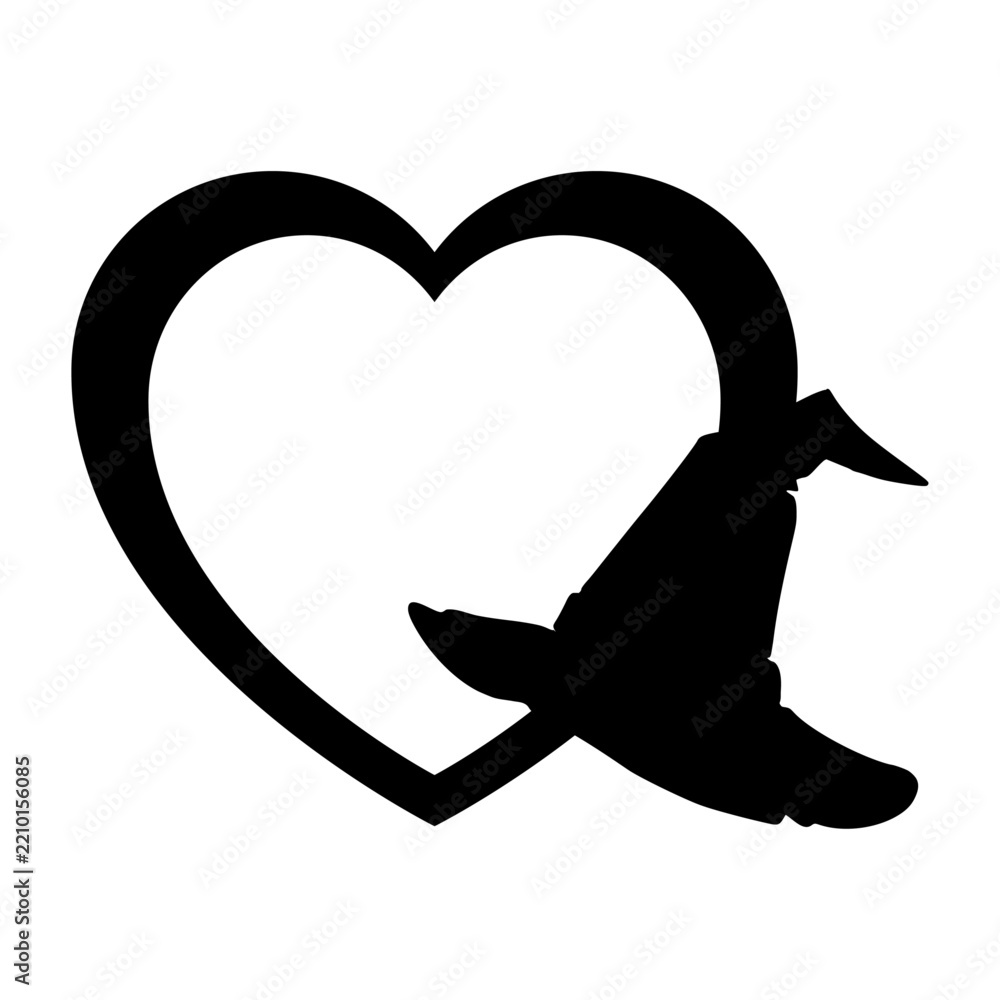 Obraz premium I love Halloween. Logo con el dibujo sencillo de un sombrero de bruja en un corazón, para su uso en tarjetas y felicitaciones de Halloween