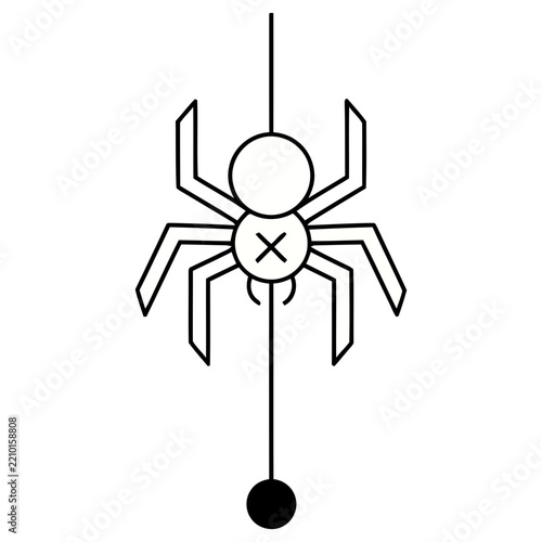 Stylized spider hanging on a thread with a ball