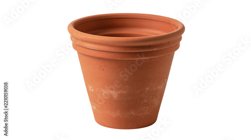 Fotografie Empty terracotta flower pot with a ribbed rim and rustic clay texture