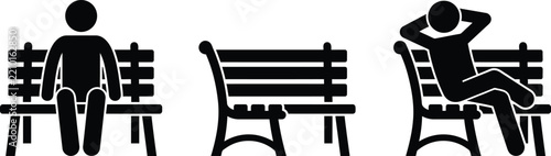 People sitting on park benches icons set