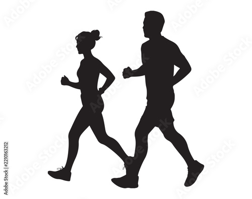 Active Couple Jogging Together for Outdoor Fitness and Healthy Lifestyle Silhouette in Vector Design and Illustration Style