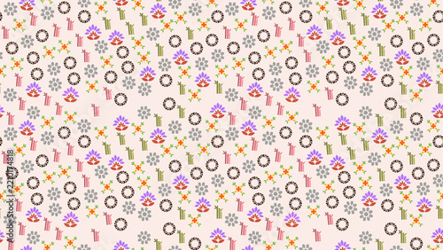 Colorful stylized floral and bamboo pattern