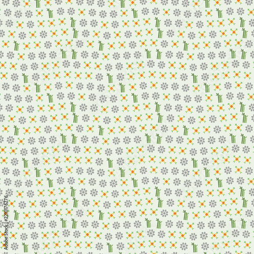 Seamless pattern of bamboo and small flowers