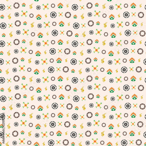 Seamless pattern with stylized floral and circular motifs