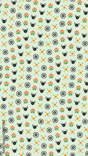 Stylized floral and circular motifs seamless pattern