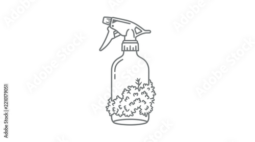 Natural cleaning spray bottle with leaves illustration