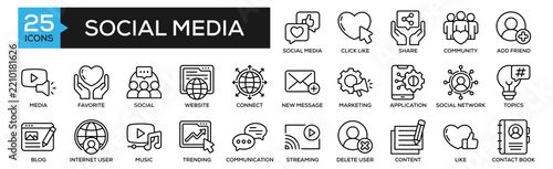 Social Media icon collection set. Containing design Social Media, Click Like, Share, Community, Add Friend