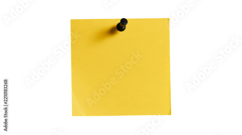 Bright yellow square sticky note paper attached with a black push pin
