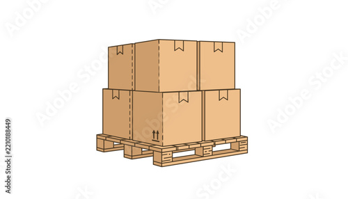 Stack of brown cardboard shipping boxes placed on a sturdy wooden pallet in a warehouse for logistics and delivery.