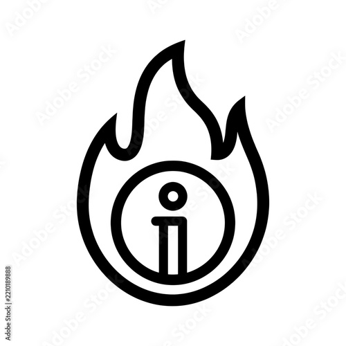 Information icon inside a flame symbol, representing hot news, urgent updates, or trending information, vector illustration
