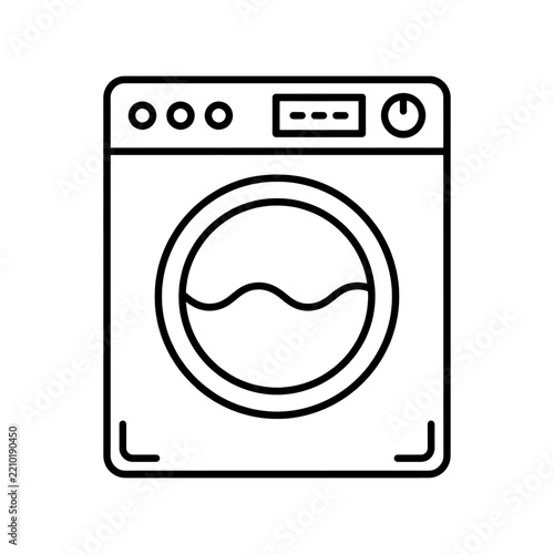 Washing machine icon, simple linear style of a laundry appliance for home use