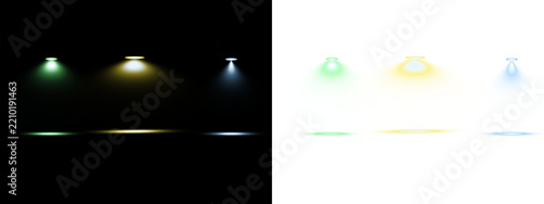 Multicolor Stage Spotlight Effect Set with Green, Yellow, and Blue Beams for Events, Shows, and Displays   