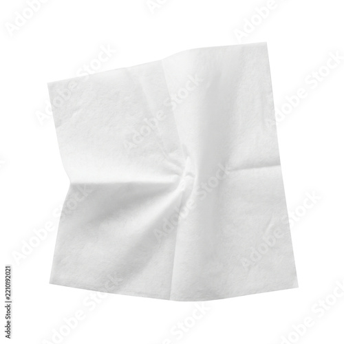 Single white paper napkin isolated on pure solid background