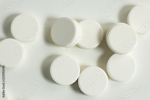 White soluble pills for effervescent drink macro view