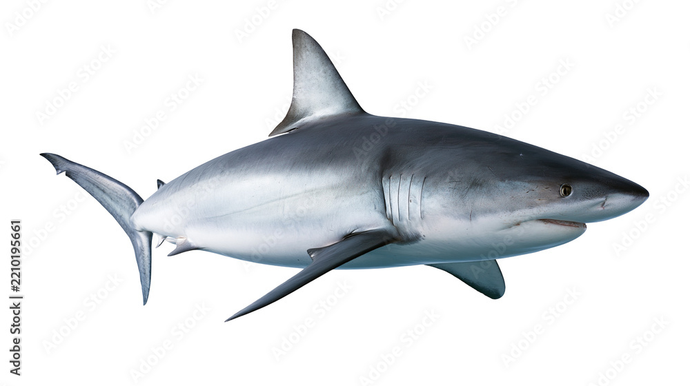 Obraz premium Large grey bull shark swimming with dorsal fin visible